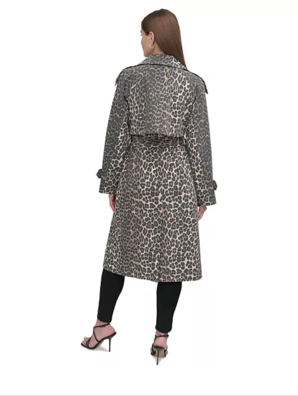 DKNY Women's Belted Double-Breasted Trench Coat In The Color Leopard - Picture 3 of 15